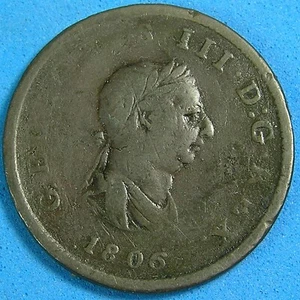 Moneda de 1/2 centavo Reino Unido Gran Bretaña 1806 rasguño, Jorge III, envío combinado - Imagen 1 de 3