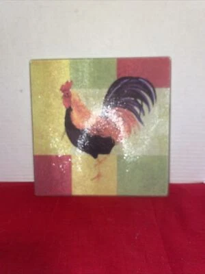 Cooking Concepts Kitchen Cutting Serving Board, Rooster, Round Tempered Glass 8” - Image 1 of 4
