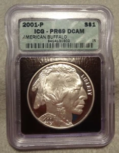 2001-P PROOF AMERICAN BUFFALO SILVER DOLLAR SLABBED ICG PR69-DCAM - Picture 1 of 4