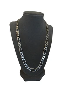 Sterling Silver Figaro Chain Necklace 925 Italy 21" Lobster Closure Vintage 50g - Picture 1 of 7