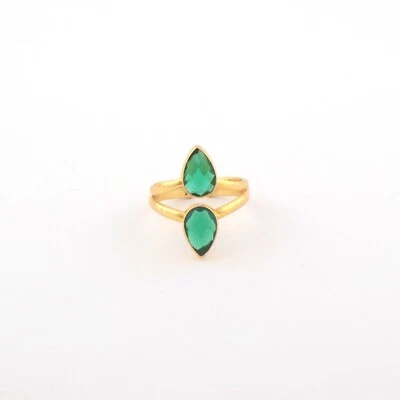 Anillo de cuarzo verde esmeralda doble piedra chapado en oro pinza anillo de latón ajustable Foto 1 de 3