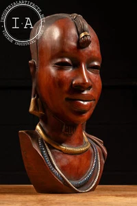 Vintage Carved Masai Woman Achatit Mounted Bust - Picture 1 of 4