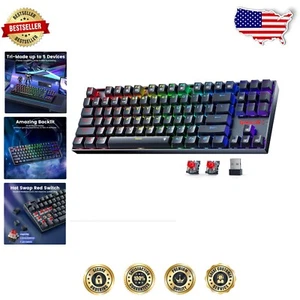 Compact TKL Mechanical Keyboard - Hot-Swap Red Switches & Stylish Aluminum Panel - Picture 1 of 9