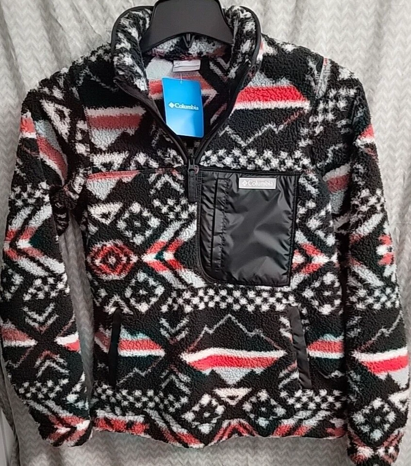 Columbia West Bend 1/4 Zip Women's Size XL Pullover Fleece Red Black & White