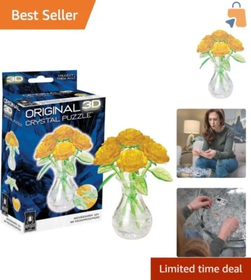 Rompecabezas de cristal 3D original: impresionantes rosas amarillas en florero, edades 12+, 5,75x3,75 Foto 1 de 4