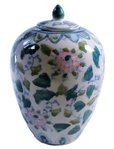 1980's~Vint~ORIENTAL~Chinese~TEMPLE~Ginger Jar~FLORAL~Porcelain~MINI~51/4"x31/2" - Picture 1 of 10