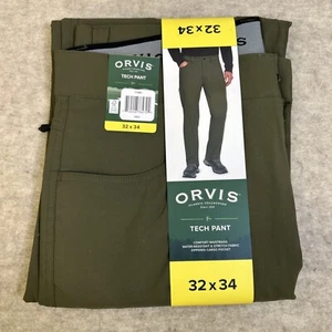 New Orvis Men’s Tech Pant Water Resistant & Stretch 32x34 Olive Army Green - Picture 1 of 4