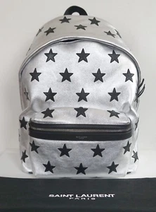 🆕️ Authentic SAINT LAURENT Black STAR Silver LEATHER Classic Hunting BACKPACK - Picture 1 of 12