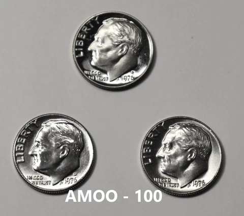 1976 P D S - Proof & 2 BU Uncirculated Roosevelt Dime 3 coin Set U.S Mint Cover