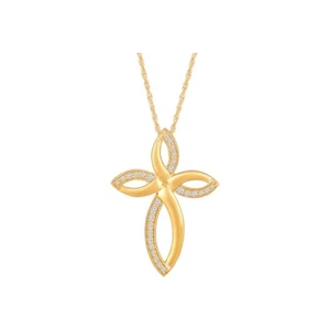 Sterling Silver Yellow Gold Plated Lab Grown Diamond Necklace 18" Silver Chain - Picture 1 of 9