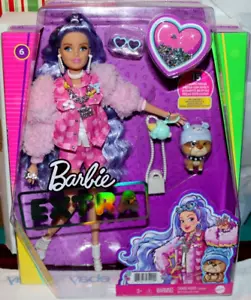 NIB 2020 BARBIE EXTRA DOLL #6 PURPLE WAVY HAIR BULLDOG CHARM NECKLACE TEDDY JEAN - Picture 1 of 11