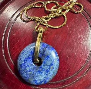 Lapislazuli Unisex Donut Halskette goldfarben Kaution 20" Kette Reiki Heilkristall - Bild 1 von 7