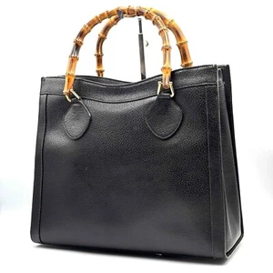 Gucci tote Bag Handbag Bamboo Diana Leather Black Authentic - Picture 1 of 20