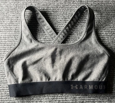 Under Armour 灰色黑色中冲击加厚锻炼瑜伽运动文胸 M 码女式 — 第 1/4 张图片