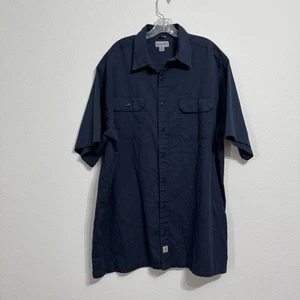 Carhartt Navy Blue Short Sleeve Button Up Shirt Mens Size XXL Tall 2XLT Relaxed - Picture 1 of 5