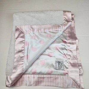 Little Giraffe white pink baby blanket satin trim polka dots made in USA - Picture 1 of 16