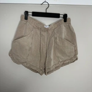 C&C California Linen Blend Beige Drawstring Shorts Womens Medium Casual - Picture 1 of 6
