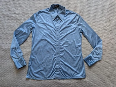 Рубашка мужская Roland от Roland Kosser большая 16,5 светло-голубая атласная на пуговицах диско - Изображение 1 из 4