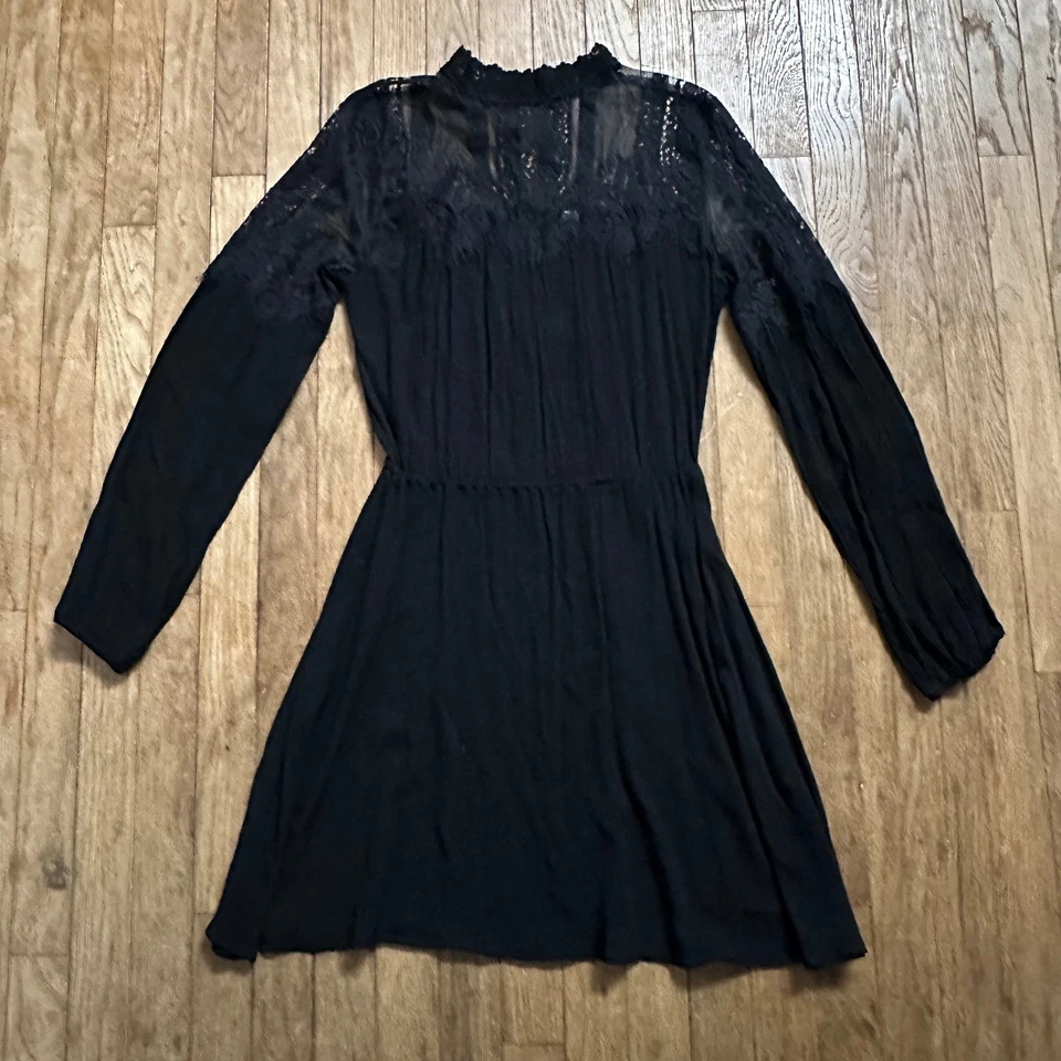Vestido American Rag Negro Encaje Romántico Gótico Cuello Simulado Transparente Manga Larga Talla S Foto 1 de 4
