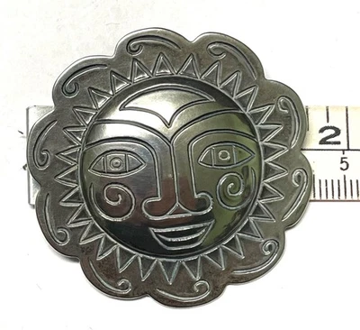 James Avery Sterling Silver 1-3/4" Diameter Aztec Sun Pin / Brooch - 10.5 g - Image 1 of 4