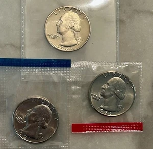 1981 P D S Washington Quarter - Proof & BU 3 Coin Lot - Mint Cello - Picture 1 of 5