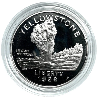 1999 P Proof Yellowstone Park 90% Silver Proof Commemorative Dollar in Capsule - Image 1 of 4