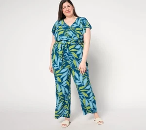 Anybody Petite Wide Leg Faux Wrap Vacation Jumpsuit Deep Teal L New - Picture 1 of 1