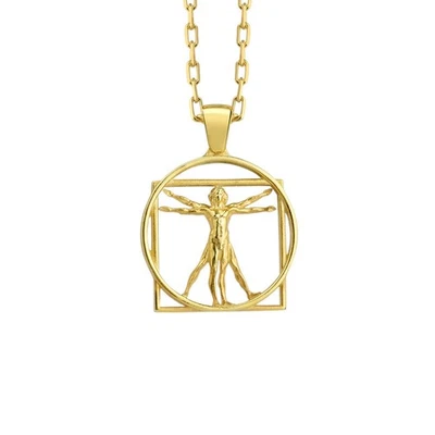 Collana uomo vitruviano in argento placcato oro per regalo anniversario di... - Immagine 1 di 4