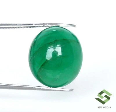 15x13 mm Natural Emerald Oval Cabochon 10.63 CTS Loose Certified Gemstone - Image 1 of 4