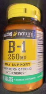 Vitamin B-1 Thiamine Tablets 250 Mg 100-Count Bottle Dietary Supplement 7/25 - Picture 1 of 4