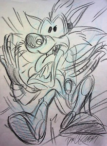 Adventures of Sonic the Hedgehog FIRMATO DAN KUBAT personaggio disegnato a mano - Foto 1 di 2