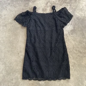 White House Black Market Kleid Damen Gr. 6 Spitze Etuikleid schwarz schulterfrei - Bild 1 von 12