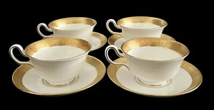 Set Of 4 Vintage Wedgwood Ascot Bone China Footed Cup & Saucer Set Excellent - Picture 1 of 15