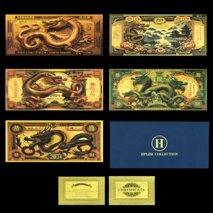 2024 Chinese Dragon Year Gold Foil Banknotes 5pcs/set in Envelope Art Cards - Picture 1 of 15