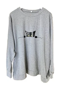 BLACK CAT Sweatshirt 5XL Gray Lightweight Pullover Comfy Stretchy Loose Top EUC - Picture 1 of 20
