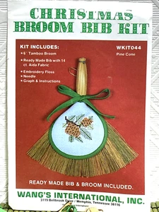 Christmas Broom Bib Vintage Kit Wangs Intl Cross Stitch Kit Pine Cone WKIT044 - Picture 1 of 5