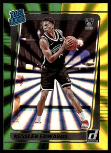 2021-22 Donruss Holo Green and Yellow Laser Basketball Card #204 Kessler Edwards