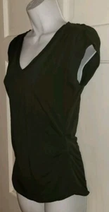 ATHLETA army Green Cotton Spandex Shirred Workout V-neck Pullover Top XXS NWOT - Picture 1 of 7
