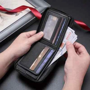 1pc Men's Carbon Fiber Pattern PU Leather Fashion Wallet, Multifunctional Zipper - Picture 1 of 4