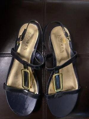 Chinelo Lauren Ralph Lauren Kat preto com decoração dourada - Imagem 1 de 4