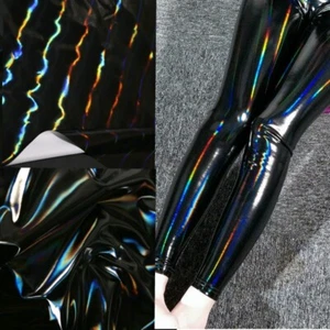 Metallic PU Faux Leather Fabric Hologram Mirrored Iridescence Costume Material - Picture 1 of 9