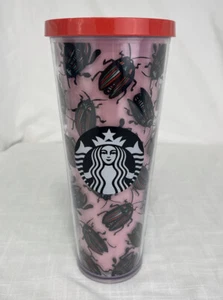 Starbucks Tumbler Rosa Beatles Raro Bug Beatle Patrón Negro Logotipo OBO - Imagen 1 de 9