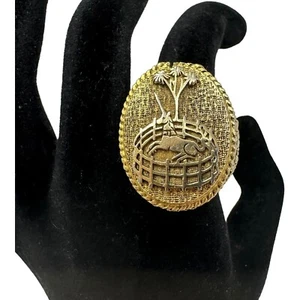 70s Toujours Moi de Corday Unicorn Gold Locket Solid Perfume Ring Adjustable - Picture 1 of 11