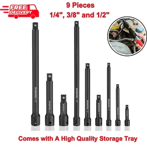 9-Piece Impact Driver Extension Bar Set, 1/4", 3/8", 1/2" Drive, Chrome Vanadium - Picture 1 of 9