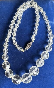 VTG Deco Faceted Rock Crystal 925 Sterling Silver Hand Knot Necklace 18” - Picture 1 of 4