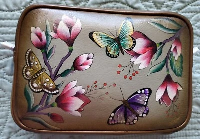 Bandolera organizadora de cuero retirada Anuschka nueva con etiquetas con RFID Magnolia Garden Bronce Foto 1 de 4