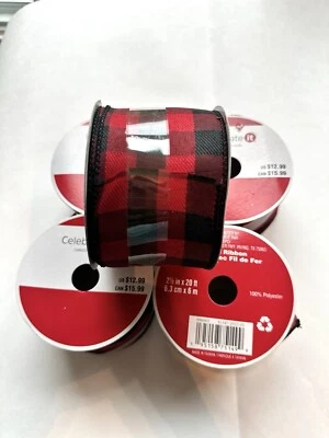 5 Rolls Of Red Black Plaid Ribbon - Image 1 of 3