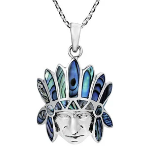 Native American Style Abalone Shell Inlay Sterling Silver Necklace - Picture 1 of 6