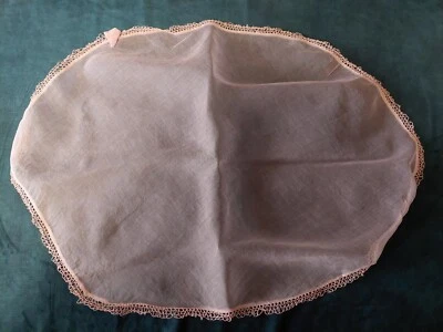 Napperon vintage linon rose dentelle - Photo 1/3