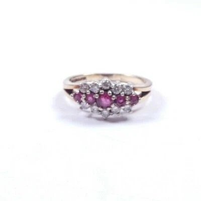 Ruby and Diamond Ring  9 carat gold cluster Size M - Image 1 of 4